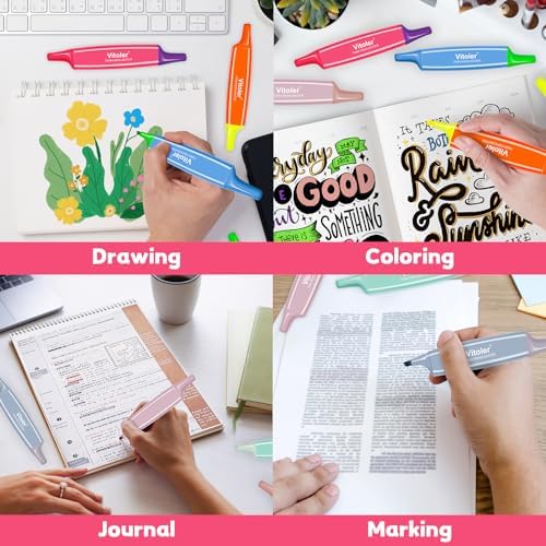 Vitoler Highlighters Assorted Colors,Bible Highlighters,6 Pcs,12 Colors,Dual Tips,No Bleed,Aesthetic Highlighter,Marker Pens for Office Supplies