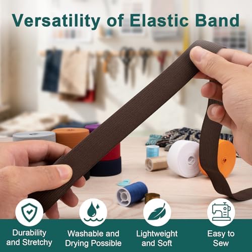 Airisoer Elastic Bands for Sewing 12 Rolls 1 Inch x 2.2 Yards, Dark Colors