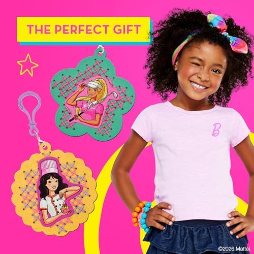 CRAFTILOO Barbie® Cross Stitch Kit for Kids Ages 6-12 - 7 Keychain Projects
