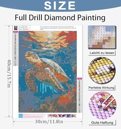 Benjenes Sea Turtle Diamond Art Kits for Adults, Diamond Painting Kits for Adults, 5D DIY Round Drill Gem Art Paint with Diamonds Dots Crafts Kits for Home Decor Gift 12x16 inch