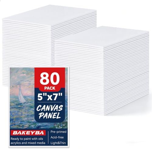 80 Pack 5x7 Inch Canvas Boards Small Canvas Panels for Kids Painting | 100% Cotton White Blank for Acrylic Oil Watercolor Paint