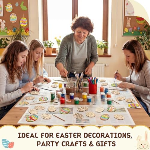 Blulu 100 Pcs Wooden Snowflake Ornaments, Easter, Natural, 3.1 in