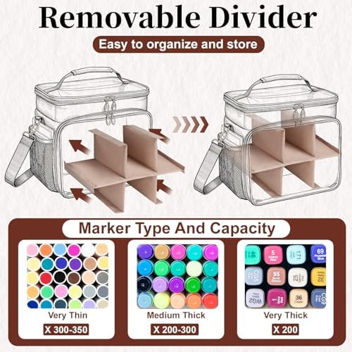 Large Double-Layer Marker Organizer Case for 200-300 Markers, Black