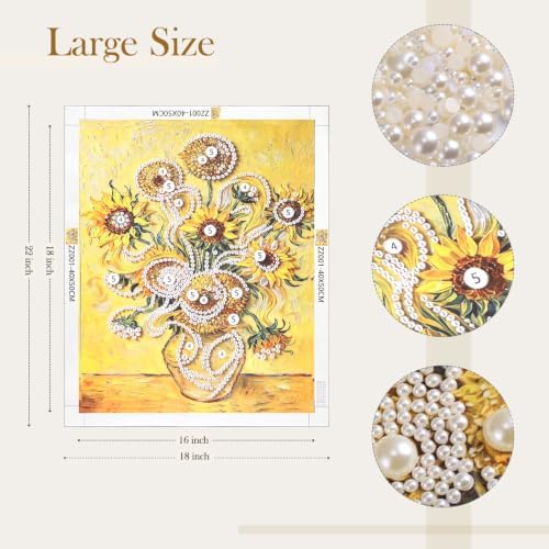 FunooFuno 2 Pcs Sunflower Iris Pearl Diamond Art Kits for Adults, 16" x 20"