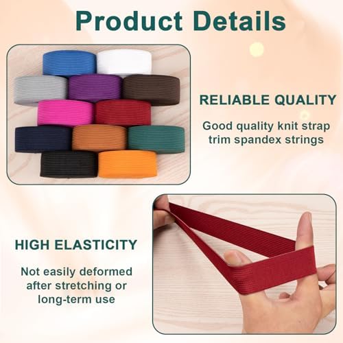 Airisoer Elastic Bands for Sewing 12 Rolls 1 Inch x 2.2 Yards, Dark Colors