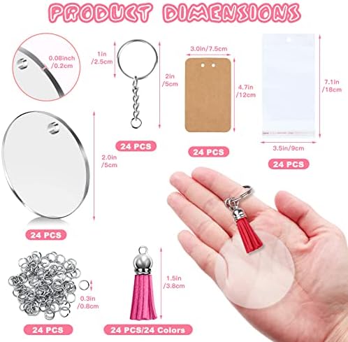 ZOCONE 144 PCS 2 INCH Acrylic Keychain Blanks Set, Clear Circle Acrylic Blank Bulk with Keychain Ring, Display Card, Packing Bag, Jump Rings, Tassels for Vinyl DIY Keychain Earring and Craft Project