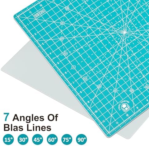 Headley Tools 12"x12" Rotating Cutting Mat, Self Healing Mat with 360-Degree Rotation & Anti-Slip Base, Sewing Board Cutting Mat Perfect for Fabric Quilting Leather Hobby Project, Light Blue