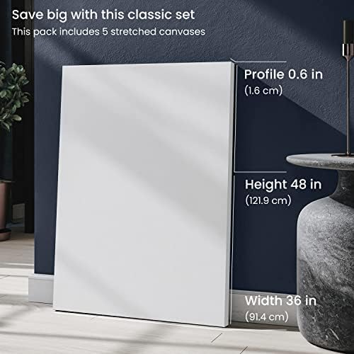 ARTEZA Stretched Canvas, 36 x 48 Inches, Pack of 2, Blank White Large Canvas for Painting for Acrylic, Oil and Gouache Paints | Cotton-Texture Surface, Wood Frame, Pre-Primed White Finish, For Acrylic, Oil, Gouache, Tempera and Large-Format Art