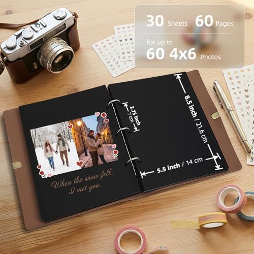 Vienrose Photo Album Scrapbook Kit, 9x6.5 Inch, 60 Pages, Black
