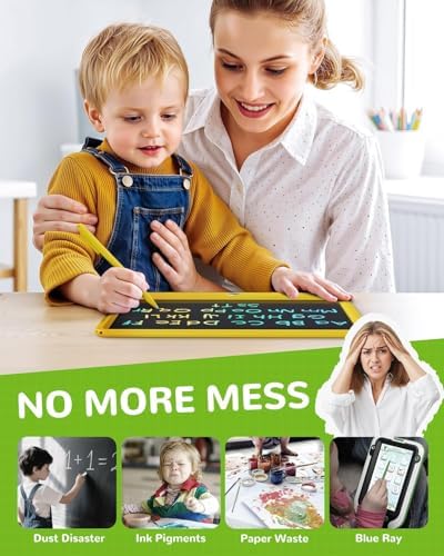 TEKFUN 12" LCD Writing Tablet for Kids Ages 3–8, Easy & Fun Doodle Board for Drawing and Writing, Screen-Free Way to Keep Kids Busy at Home or Travel, Great Gift Idea for Girls Boys (Yellow)