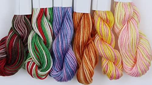 KCS Big skeins of 25 Meters Size 25 Color Variegated Cross Stitch Stranded Threads,6 skeins,10