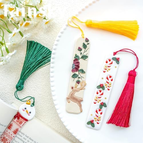 Tainsky 6 Shapes Christmas Bookmarks Polymer Clay Cutters, New Years Winter Bookmark Creator for Polymer Clay Tools