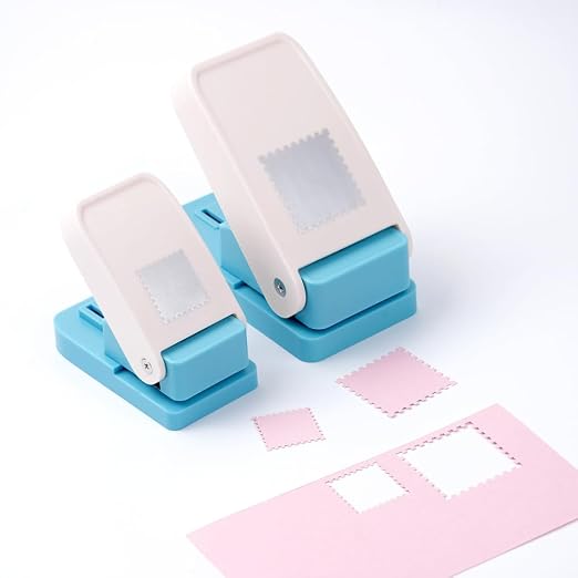 BAOFALI 2Pcs/Set Stamp Puncher 1inch &1.5inch Square Postage Stamp Punch |Stamp Hole Puncher| Lever Action Paper Punches for Crafting Scrapbooking DIY Card Making Arts Crafts Supplies