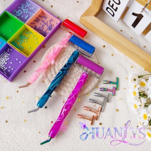 Huanlys 18PCS Diamond Art Pens Tools Diamond Painting Accessories Kits with Screw Steel Rose Gold Metal Tip Nibs Placers Roller Tool Accessories (Pink Gold 3)