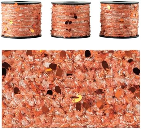 Artisanal Yarn Collection Multifiber Fancy Yarn for Knitting Crocheting Crafts DIY, Set of 3 Rolls (Orange Teardrop Sequins)