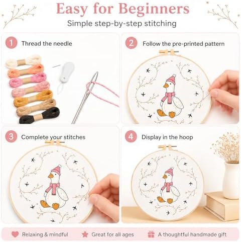 secrncy Goose Embroidery Kit for Beginners with Pre-Printed Fabric