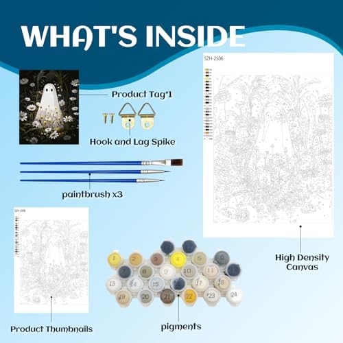 Halloween Paint by Numbers Kit for Adults, Ghost Floral DIY Art, 16x20 In