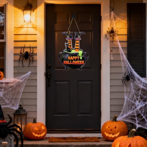 Paintable Halloween Ornaments 3 Sets, Wooden Happy Halloween Cauldron Ornaments to Paint, Unfinished Bat Cat Witch Wreaths Wood Crafts for Painting, DIY Wood Cutouts Hanging Ornament for Door Decor