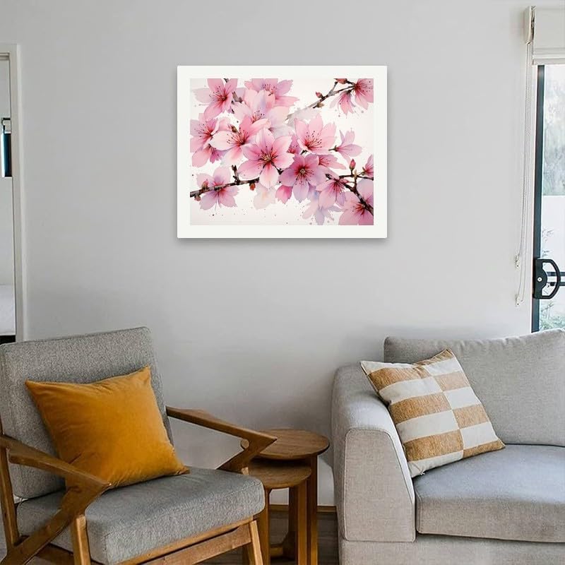 TAOPAOLAB Beauty Blooming Paint by Numbers Kit for Adults - DIY Pink Cherry Blossom Branch Painting on Canvas 16x20 Inches, Acrylic Paint Set,Suitable for Beginners,Art for Decoration