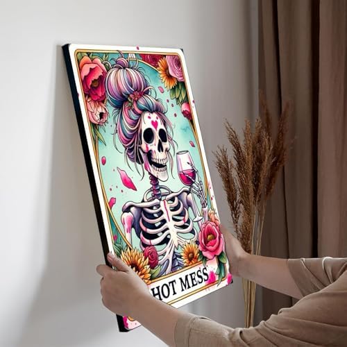 GOUOYANA Paint By Numbers Kit for Adults-Skull HOT Mess Funny Canvas | Adult Paint by Number Kits on Canvas for Painting DIY Skull HOT MESS Painting Art by Numbers for Home Wall Art Gift12X16in
