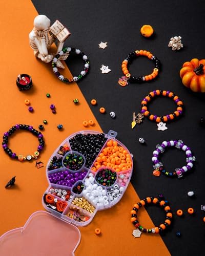 Taybonds Halloween Beads for Bracelet Jewelry Making Kit, Skull Polymer Clay Beads Pony Beads, Halloween Beads Charm for DIY Necklace Earrings, Gifts for Party