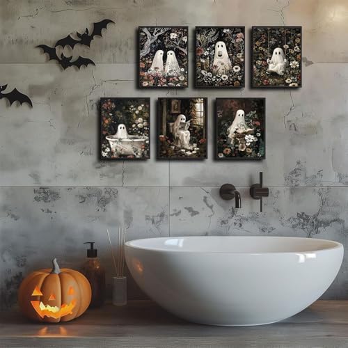 GOUOYANA 6P Halloween Paint By Numbers Kit for Adults Ghost Acrylic Canvas | Halloween Adult Paint by Number Kits Acrylict Canvas for Painting DIY Ghost Paint by Numbers for Home Wall Art Gift 12X16in