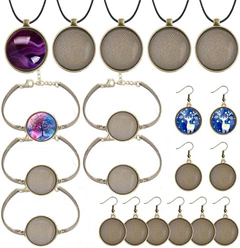 J6QIHANG Pendant Trays Set with Glass Cabochons for Jewelry Making