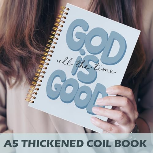 Yhtrg Blue Preppy God Is Good Notebooks, Brown Christian Spiral Notebook Gift for Women, Bible Journaling Notebooks for Office School Supplies, 5.5x8.3 Inch