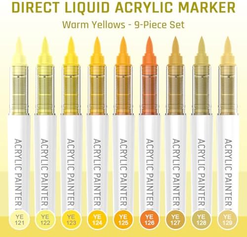 Warm Yellows 9 Colors Acrylic Paint Markers Set for Art Painting, DIY Crafts, Wood, Glass, Canvas & More