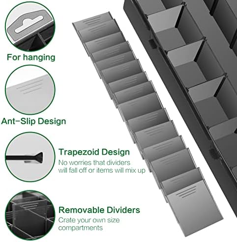 Gbivbe Large 24 Grids Plastic Organizer Box Adjustable Dividers,Clear Storage Box for Jewelry, Art DIY Crafts, Washi Tapes, Beads and Small Parts(Black,2Pack)