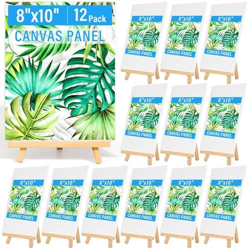 Canvas Painting Party Kit for Adults, 24 Pack 8 x 10 Inch Canvas Boards and Wooden Easels Stands for Group Painting Sip and Paint Night