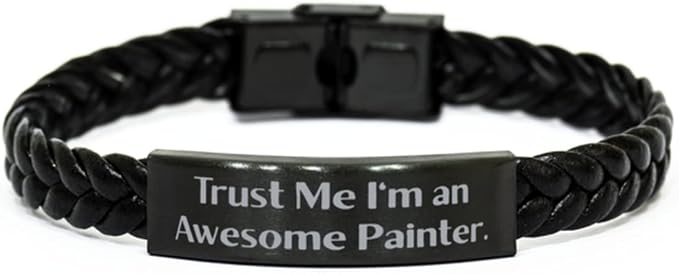 Inspirational Painter Gifts, Trust Me I'm an, Beautiful Braided Leather Bracelet for Coworkers, Engraved Bracelet from Boss, Painting, Brush, Art, Color, Palette, Oil Paint, Acrylic Paint, Watercolor