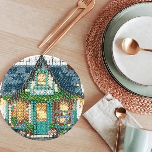 ijbnhd Diamond Art Coasters Kits, 8 Pcs, Book Store, 4x4 inch