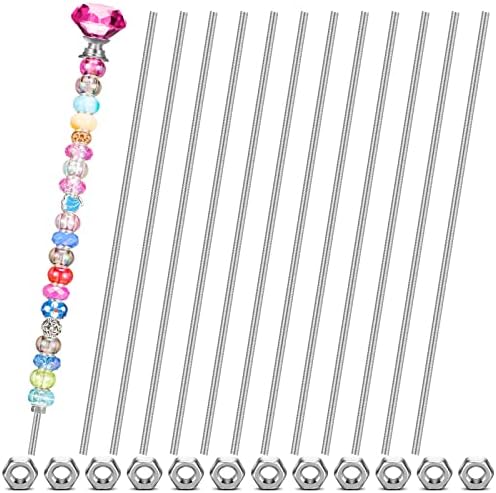 LEIFIDE 8/32 Inch 4mm Threaded Rod with Hex Nuts 4mm Stainless Steel Threads Studs Rods Stainless Steel Fully Threaded Hex Nuts for Beaded Garden Stake Rods(24 Pcs,16 Inch)