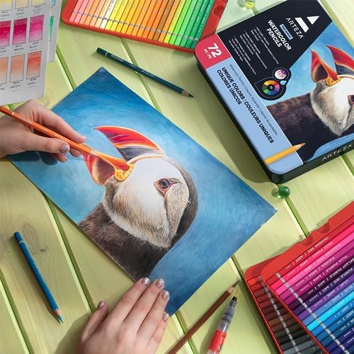 ARTEZA Watercolor Pencils, Set of 72, Water-Soluble Pencils for Drawing
