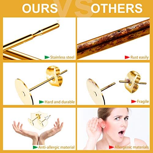 Mix Earring Posts Stainless Steel, Hypoallergenic Flat Pad Earring Studs