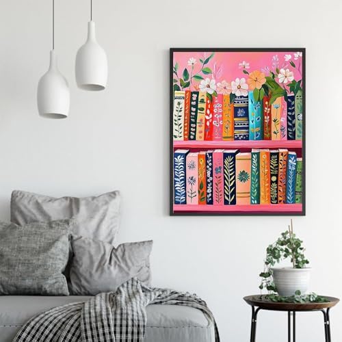ajepon Bookshelf Paint by Numbers Kit for Adults - Painting by Number Kits Book, Books Adults Paint by Numbers Kits on Canvas Without Frame Oil Painting for Home Wall Decor 16X20inch