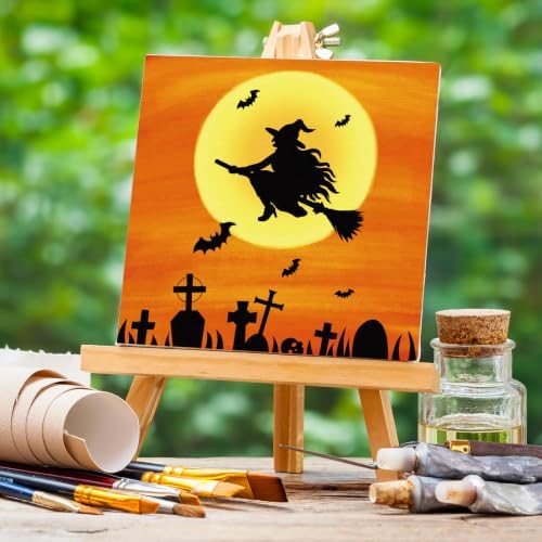 Anseal 12 Packs Pre Drawn Canvas to Paint, 4" X 4" Halloween Pre-Printed Paint Party for Painting, Pre Stretched Canvas Outline Painting Boards for Paint Lovers, Party Favor