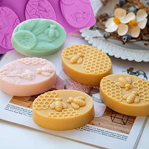 Bee Honeycomb Silicone Molds, 2 Pack Oval Soap Mold 12 Cavitiy | Honeybee Flower Soap Molds for Soap Making Homemade Bath Bomb Lotion Bar Beeswax, Non-Stick, Great for DIY & Gifts