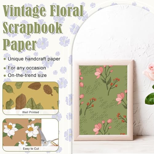 48 Sheets Vintage Floral Scrapbook Paper,Vintage Floral Pattern Decorative Scrapbook Paper for Journals DIY Cards and Photo Albums,Aesthetic Craft Supplies