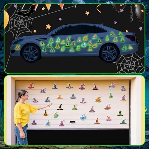 Motipuns 30 Pcs Halloween Diamond Art Magnets Witch Hat Glow in Dark