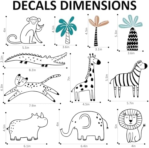 AOWDIAO Safari Wildlife Animal Wall Decals Line Art Peel & Stick Decor for Kids’ Room & Nursery