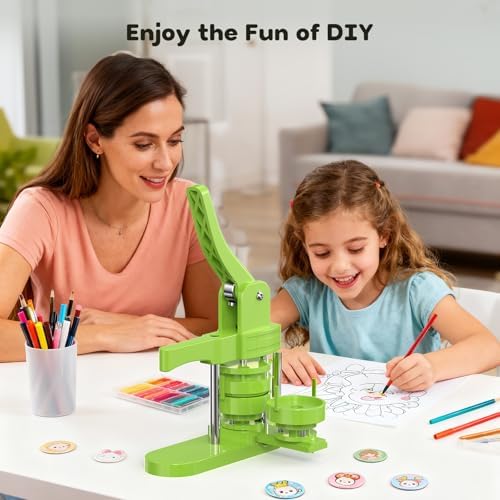 Aiment Button Maker Machine Multiple Sizes 200Pcs, Badge Maker 1.25+2.25 inch for Kids, Badge Press Machine with 200 Sets Button Making Supplies & Cutter & Cutting Mat (Green, 32/58mm)