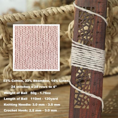 Cotton, Bamboo,Linen Blended Yarn 2 Skeins 50g/1.76oz- 20 Light Pink