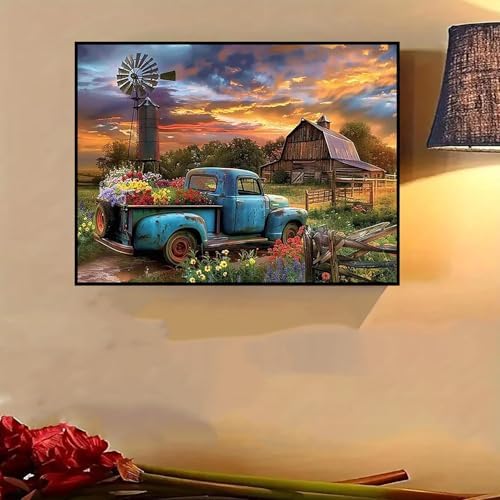 Diamond Art Kits for Adults, 5D Fall Truck Farmhouse Diamond Painting Kit