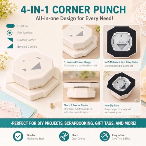Lewtemi 4-in-1 Craft Tag Punch with Rope, Gift Tag Paper Punches for DIY