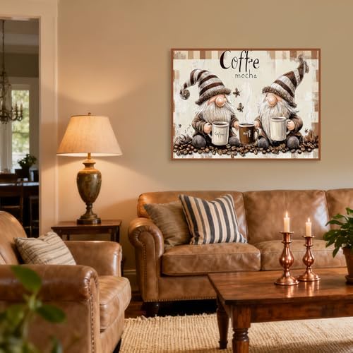 KYOQFVN Gnome Diamond Art Painting Kits for Adults, Coffee Gnome Diamond Painting Kit for Beginners, 5D DIY Round Full Drill Painting with Gem Art Craft Kits for Home Wall Decor 12x16 Inch