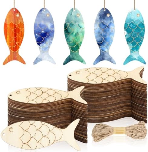 Gerrii 150 Pieces Blank Wood Fish Cutouts Hanging Ornaments for DIY Crafts
