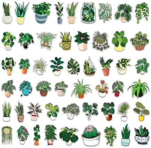 50pcs Plants Stickers Scrapbook, Self-Adhesive Waterproof Vinyl Sticker for Laptops, Aesthetic Decor Journal Stickers Planner Accessories for Luggage, Water Bottles