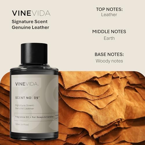 VINEVIDA [4oz] Genuine Leather Fragrance Oil for Candle Making and Soap Making - Premium Candle Scents for Soy Candles